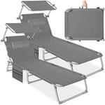 TecTake GmbH 2er Set Sonnenliege Chlo&eacute; 4-stufig mit Kopfpolster - grau 405127