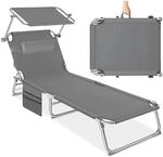 TecTake GmbH Sonnenliege Chlo&eacute; 4-stufig, Kopfpolster und Tasche - grau 405098