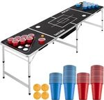 TecTake GmbH Aluminium Bierpongtisch Beer Ball Blitz mit Eisfach, faltbar - schwarz