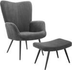 TecTake GmbH Sessel Hygge gepolstert, ergonomisch, Belastbarkeit 150 kg - mit Hocker,
