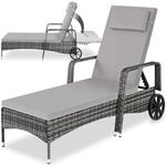 TecTake GmbH Sonnenliege Rattan mit Rollen - grau/hellgrau 404588