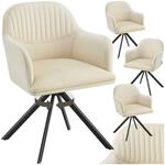 TecTake GmbH Samt-Drehstuhl Lona mit dicker Polsterung - creme/schwarz, 4er Set