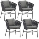 TecTake GmbH Stuhlset Valeiras im Rope-Design, dicke Polster, 60x61x77cm - 4er Set