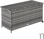 TecTake GmbH Auflagenbox Kuusamo, Rattan, mit Aluminiumgestell und Rollen - grau