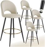 TecTake GmbH Barstuhl Sachel mit R&uuml;ckenlehne, Samtoptik - creme/schwarz, 4er...