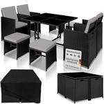 TecTake GmbH Rattan Sitzgruppe Bilbao 4+4+1 mit Schutzh&uuml;lle - schwarz/grau...