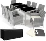 TecTake GmbH Aluminium Rattan Sitzgruppe Menorca 8+1 mit Schutzh&uuml;lle - hellgrau