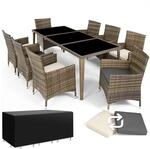TecTake GmbH Aluminium Rattan Sitzgruppe Menorca 8+1 mit Schutzh&uuml;lle - natur 403753