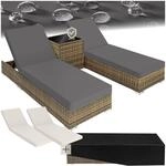 TecTake GmbH 2 Sonnenliegen Rattan mit Aluminiumgestell und Tisch inkl....