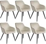 TecTake GmbH Esszimmerstuhl Marilyn Samtoptik, schwarze Stuhlbeine - creme/schwarz,