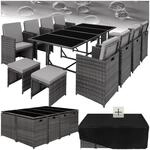 TecTake GmbH Rattan Sitzgruppe Palma 8+4+1 mit Schutzh&uuml;lle - grau/hellgrau...