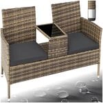 TecTake GmbH Rattan Gartensitzbank mit Tisch - natur/dunkelgrau 404560