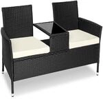 TecTake GmbH Rattan Gartensitzbank mit Tisch - schwarz/beige 404557