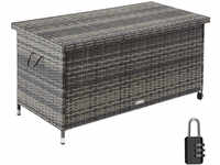 tectake Auflagenbox Kiruna mit Kunststoffgeflecht, 120x55x61,5cm, 270l - grau...