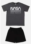 Pyjama Set Kurz - grau/schwarz - L