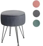 Sitzhocker HWC-K47, Hocker mit Staufach, &Oslash; 33cm, Samt-Optik ~ hellgrau, Gestell