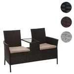 Poly-Rattan Sitzbank mit Tisch HWC-E24, Gartenbank Sitzgruppe Gartensofa, 132cm ~