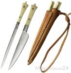 Mittelater Essbesteck Set Messer Pfriem Lederscheide Knochen Spie&szlig; klein