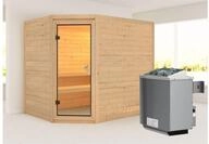 KARIBU Massivholzsauna Tanami, Fichtenholz 40mm, Eckeinstieg, ca. 2m&sup2; 59748