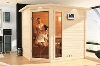 KARIBU Massivholzsauna Tanami, Fichtenholz 40mm, Eckeinstieg, ca. 2m&sup2; 56801