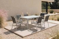 Villana Garten-Essgruppe, silber/schwarz, Alu/Textil, Ausziehtisch 160/220 cm, 6