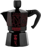 Bialetti 0005406, Bialetti Stranger Things, Mokka-Kanne, Schwarz, Rot, Aluminium,