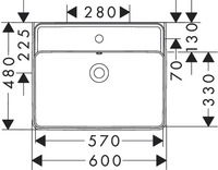 Hansgrohe Xanuia Q Aufsatzwaschtisch geschliffen 600/480 mit Hahnloch und &Uuml;berlauf