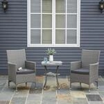 Outsunny 3-tlg. Balkonm&ouml;bel Set Sitzgruppe Rattan Gartenset Polyrattan Grau