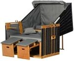 Strandkorb Volllieger Gartenliege Getrankehaltern PE Rattan Hellgrau 118 x 79 x 50 cm