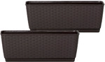 2er-Set Pflanzkasten in Rattanoptik, ca. 38,6 x 15,4 x 14,2 cm - Dunkelbraun