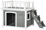 PawHut Hundeh&uuml;tte Hundehaus mit Balkon Erh&ouml;htes Kleintierhaus mit Treppe...