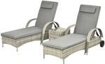 Sonnenliege mit Tisch 3er-Set Gartenm&ouml;bel Grau