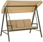 Hollywoodschaukel 3-Sitzer Schaukelbank mit Verstellbarem Dach bis 360 kg Beige