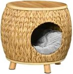 PawHut Katzenh&ouml;hle aus Rattan 2-in-1 Design Katzenkorb mit Kissen Katzenh&uuml;tte