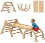 7-in-1 Montessori Kletterger&uuml;st Indoor, faltbar Holz Kletterdreieck mit Rutsche
