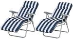 2 x Klappst&uuml;hle Gartenstuhl Sonnenliege Armlehne klappbar 5 Positionen Auflage Blau