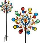 Windrad Garten Metall, 2 Rotoren, buntes Acryl-Windspiel 213 cm