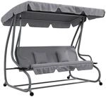 Outsunny Hollywoodschaukel 3-Sitzer Gartenschaukel mit Verstellbarem Dach Kissen