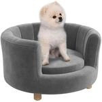 PawHut Hundesofa Hundecouch, Haustiersofa mit R&uuml;ckenlehne Holzbeine, Grau