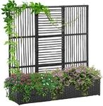 Polyrattan Hochbeet mit Rankgitter, Blumenkasten f&uuml;r Garten Schwarz