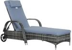 Outsunny Mobile Gartenliege Sonnenliege Rattanliege Gartenm&ouml;bel Grau