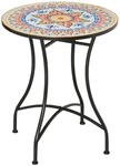 Outsunny Gartentisch Mosaiktisch rund Bistrotisch aus Keramik Metall Rot+Blau+Wei&szlig;