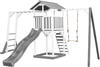 Beach Tower Spielturm mit Klettergerüst und Einzelschaukel - Graue Rutsche