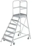 Munk Podesttreppe einseitig begehbar mit Federrollen Aluminium geriffelt - 050107