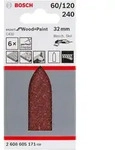 Bosch Schleifblatt C430, 32 mm, 60, 120, 240, ungelocht, Klett, 6er-Pack - 2608605171