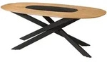 Esstisch oval Akazie 200x100x76 natur lackiert / Mikado-Beine eckig schwarz