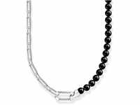 Kette mit schwarzen Onyx-Beads und Kettengliedern Silber