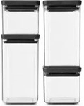 Brabantia 4er-Set Vorratsdose Eckig, Tasty+, Grau, 5 Jahre Garantie, 122422