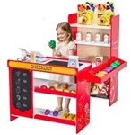 VEVOR Kinder-Lebensmittelladen-Spielset, Holz-Spielladen mit Einkaufstasche,