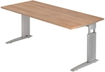 UNDA 19 S | Schreibtisch - 180 x 80 Nussbaum/Silber h&ouml;henverstellbar